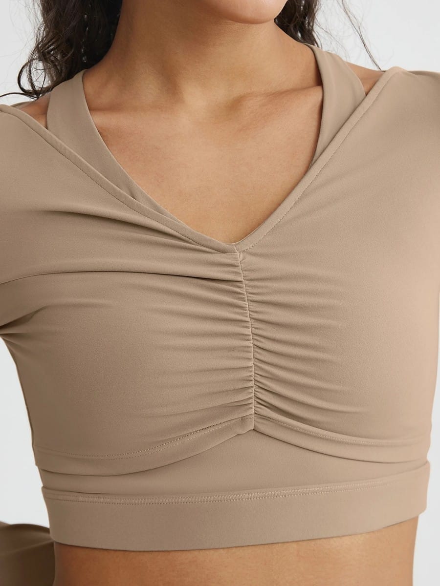 Camel yoga top sleeve detail