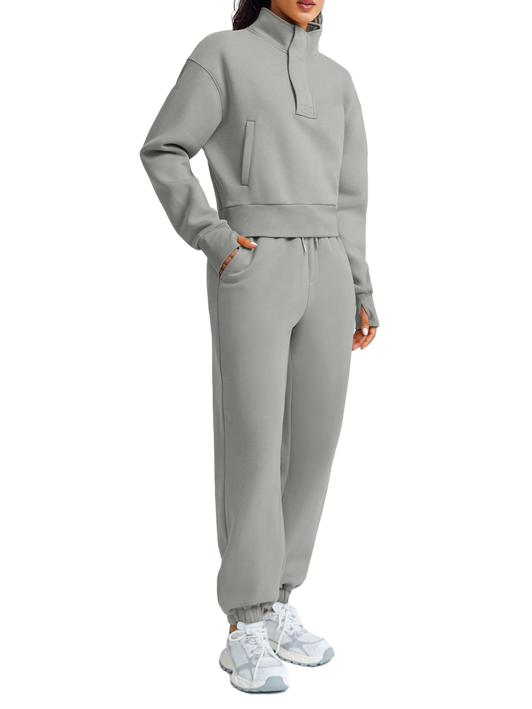 Wholesale Cropped Half-Zip Sweatshirt and Double-Waist Sweatpants Set