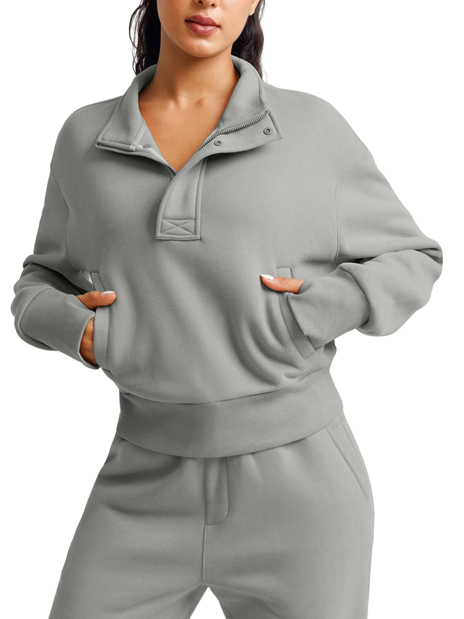 Wholesale Cropped Half-Zip Sweatshirt and Double-Waist Sweatpants Set