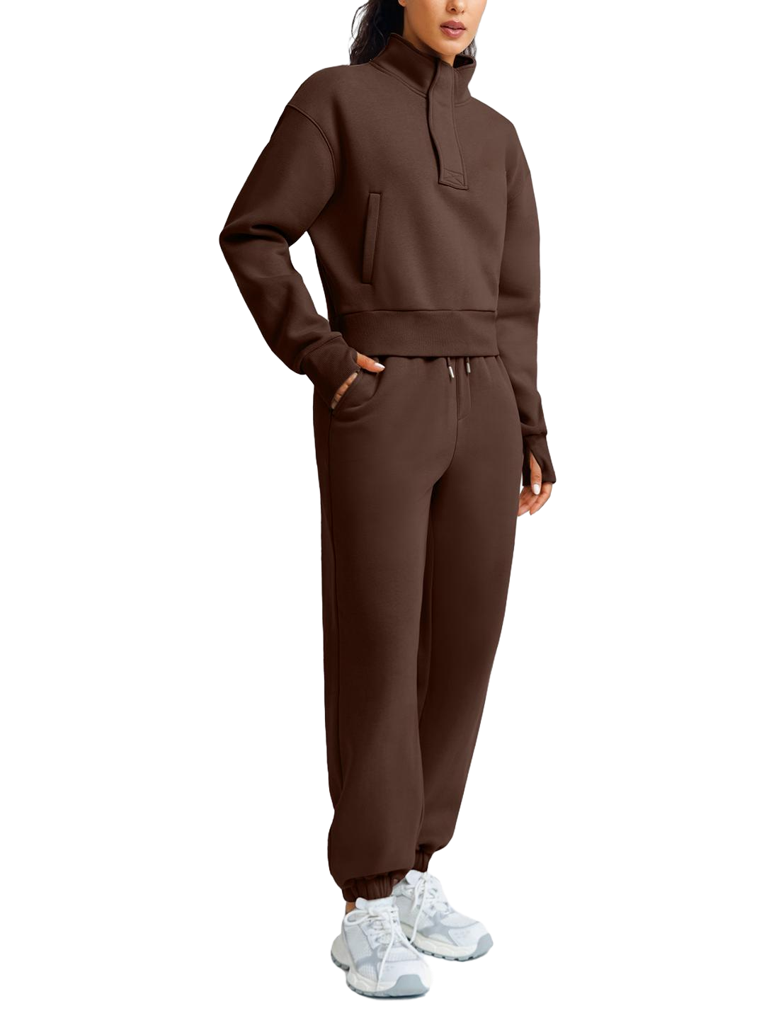 Wholesale Cropped Half-Zip Sweatshirt and Double-Waist Sweatpants Set