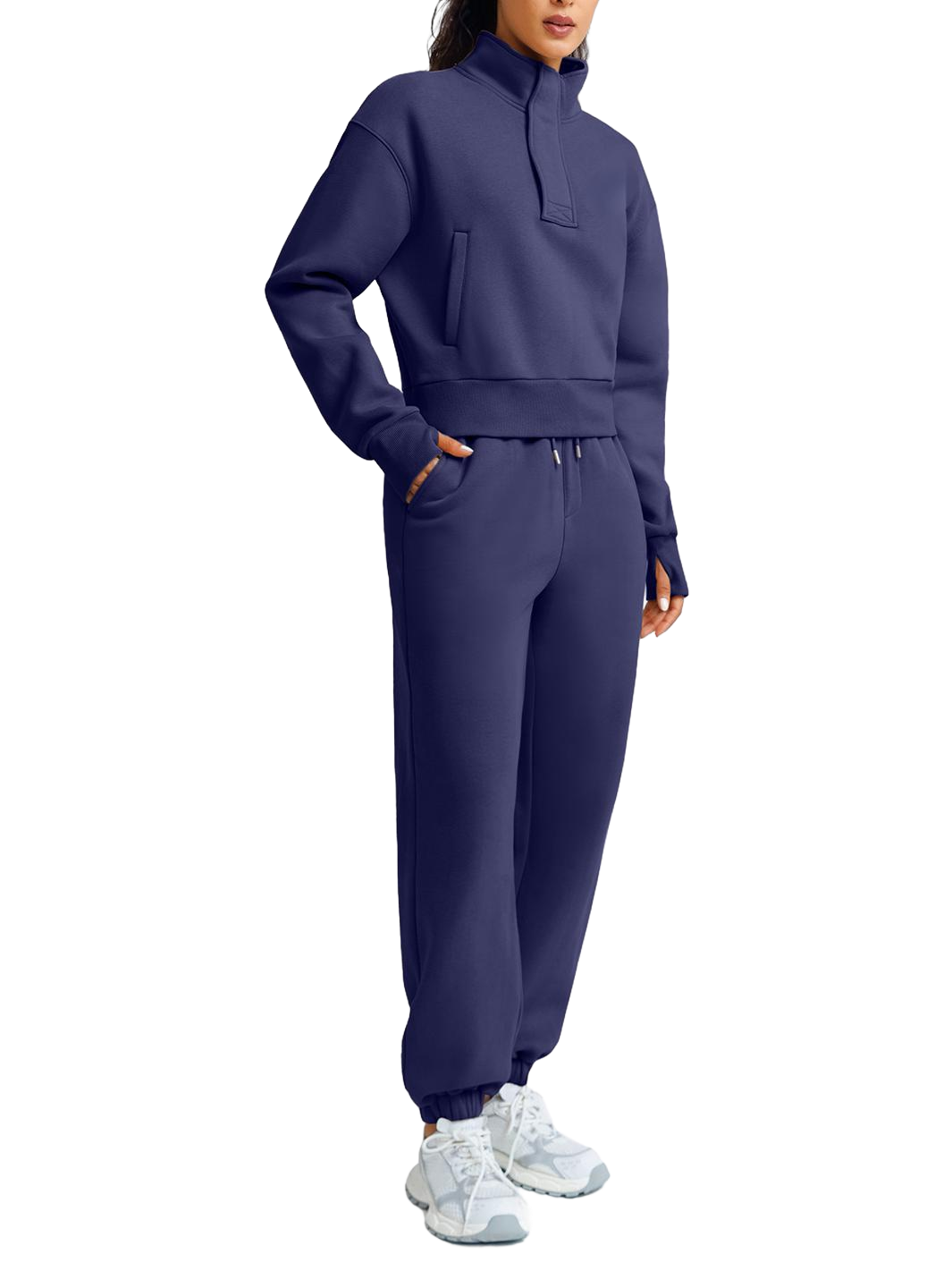 Wholesale Cropped Half-Zip Sweatshirt and Double-Waist Sweatpants Set