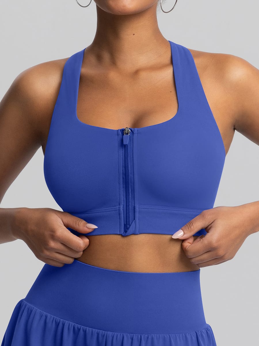 Mist Blue front zip molded activewear vest by Vractive Wholesale front perspective