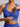 Macro view of the durable front zipper on Mist Blue Vractive easy on-off sports bra