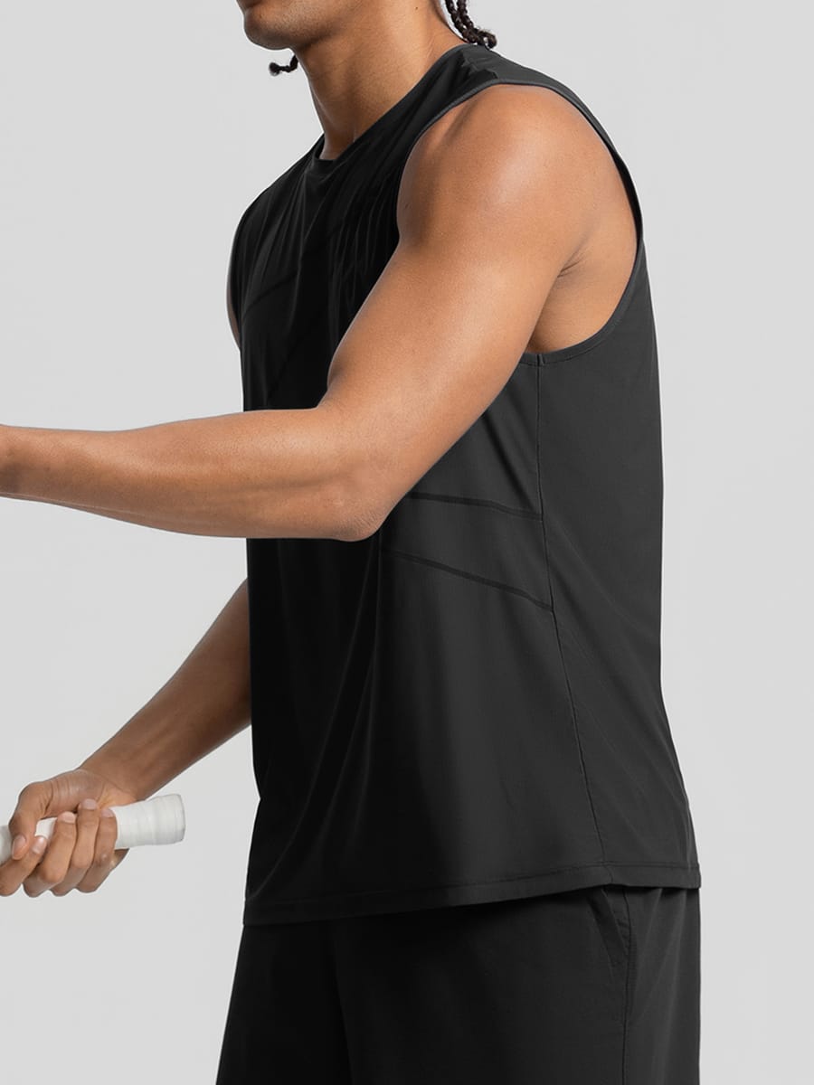 men fitness tank top side view breathable sleeveless running black
shirt
