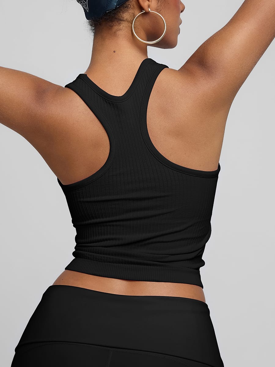 black womens hollow back sports bra back view athletic workout top