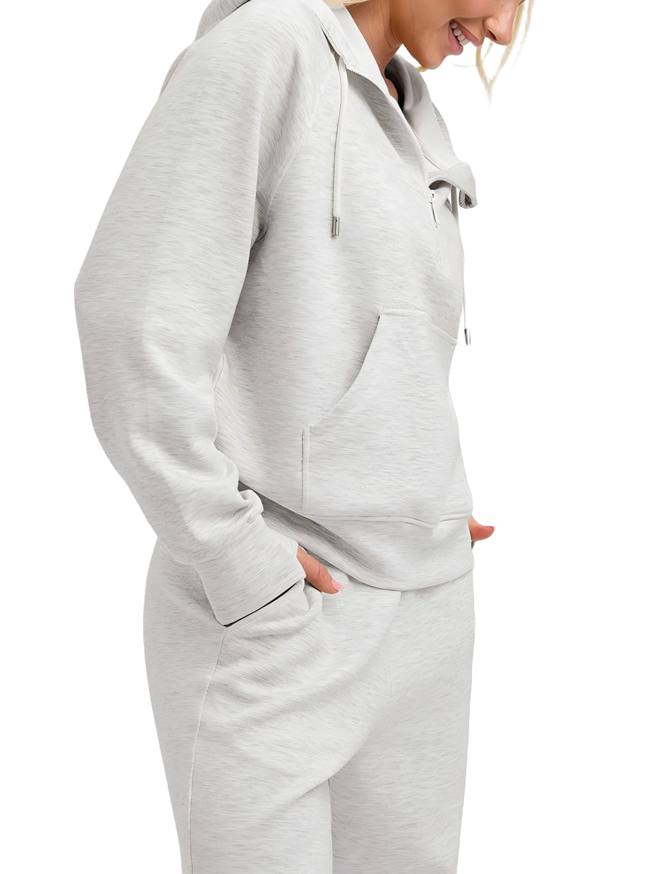 Wholesale Cropped Half-Zip Hoodie with Thumb Holes | Modal Blend