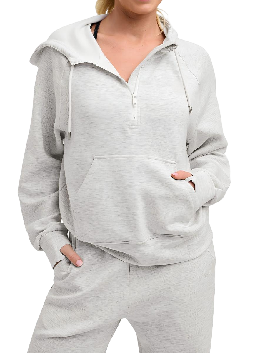 Wholesale Cropped Half-Zip Hoodie with Thumb Holes | Modal Blend