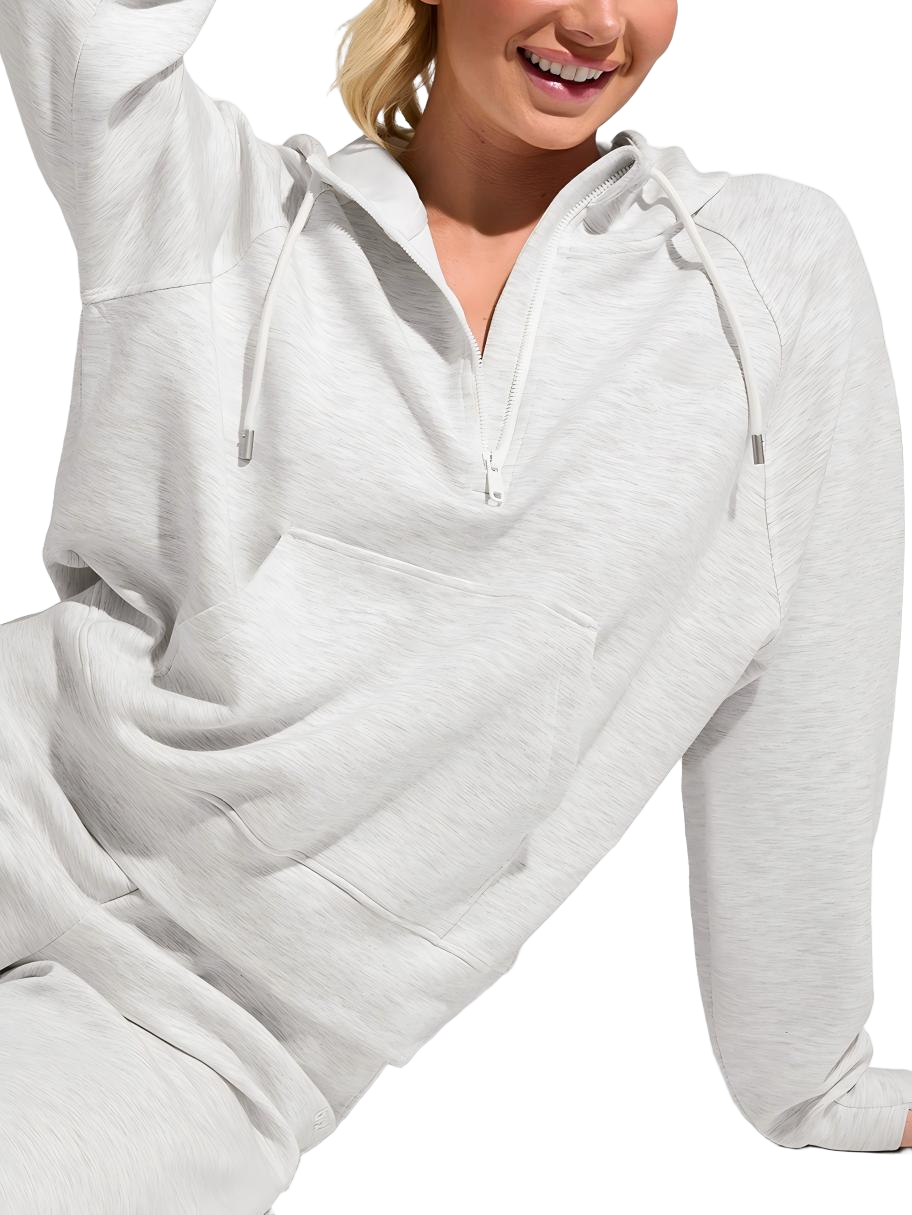 Wholesale Cropped Half-Zip Hoodie with Thumb Holes | Modal Blend