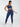 Side view of blue Vractive adjustable straps high waist athletic suit, quick drying workout set
