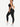Side view of black Vractive racerback high waist pockets sports suit in active movement, breathable workout set
