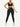 Front view of black Vractive racerback high waist pockets sports suit, breathable workout set wholesale

