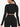 Back view of black Vractive round collar long sleeve crop top, running workout activewear (only tops)
