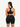Back view of black Vractive seamless biker shorts set, eco-friendly V neck sportswear
