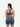 Back view of blue Vractive seamless biker shorts set, eco-friendly V neck sportswear
