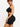 Black Vractive seamless biker shorts set in active pose, eco-friendly V neck sportswear
