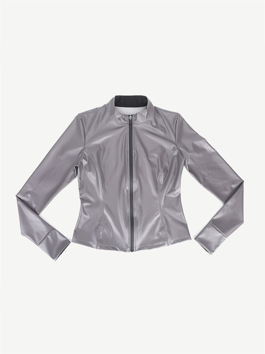 Vractive silver film sauna long sleeve thumb hole sports top, flat lay view
