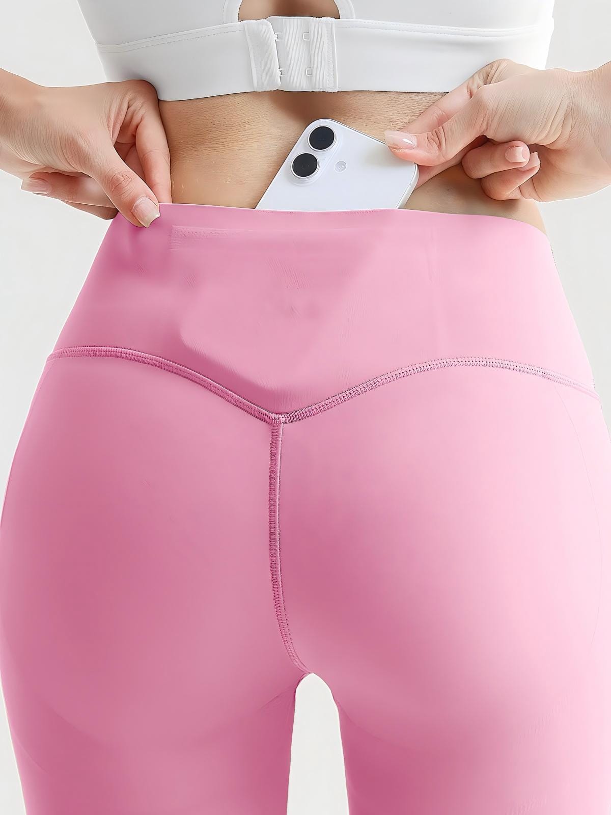 Pink high waisted butt lifting flare leggings back view