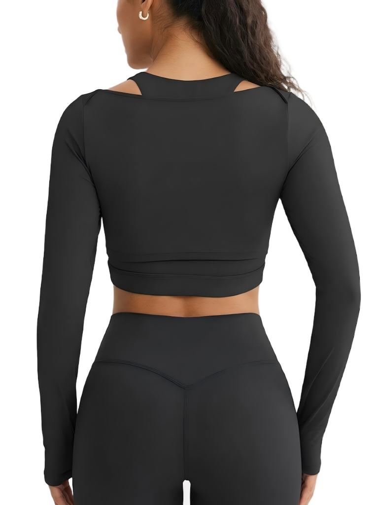 Vractive Wholesale Off Shoulder Long Sleeve Yoga Top with Built-in Bra | Double Layer Activewear Top