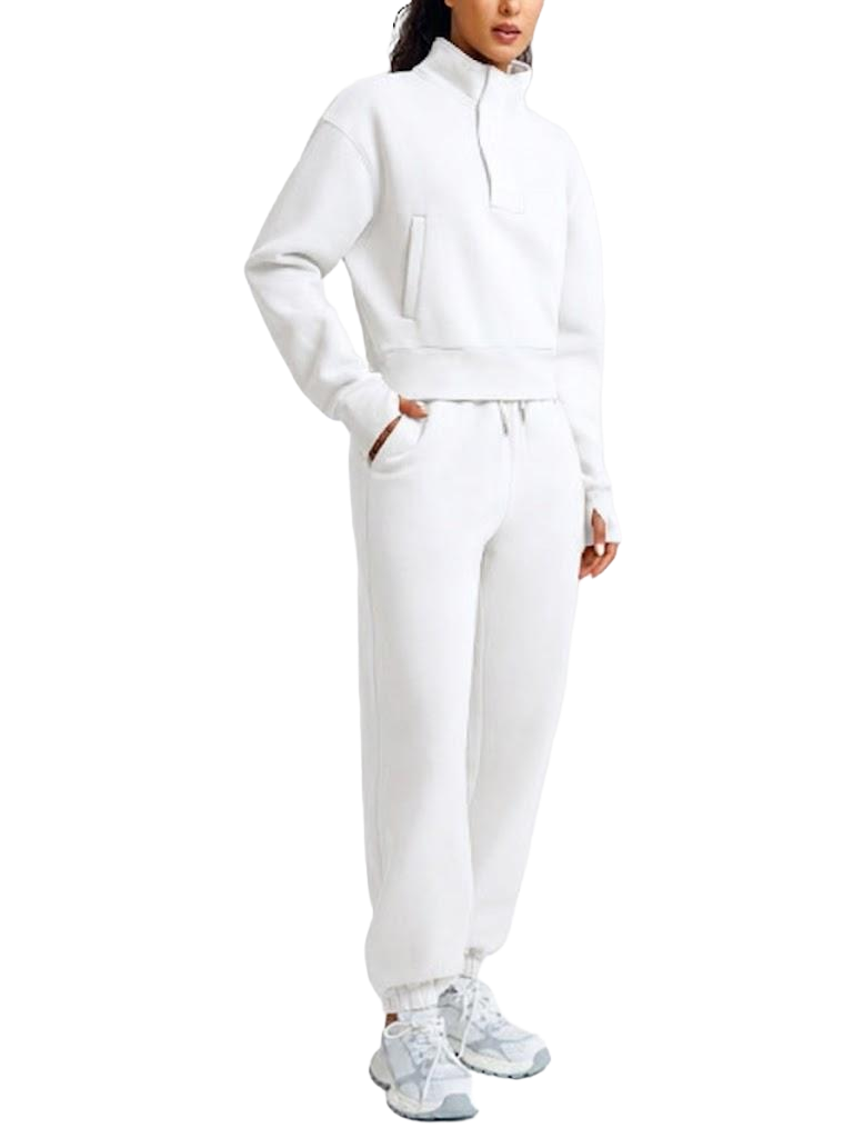 Wholesale Cropped Half-Zip Sweatshirt and Double-Waist Sweatpants Set