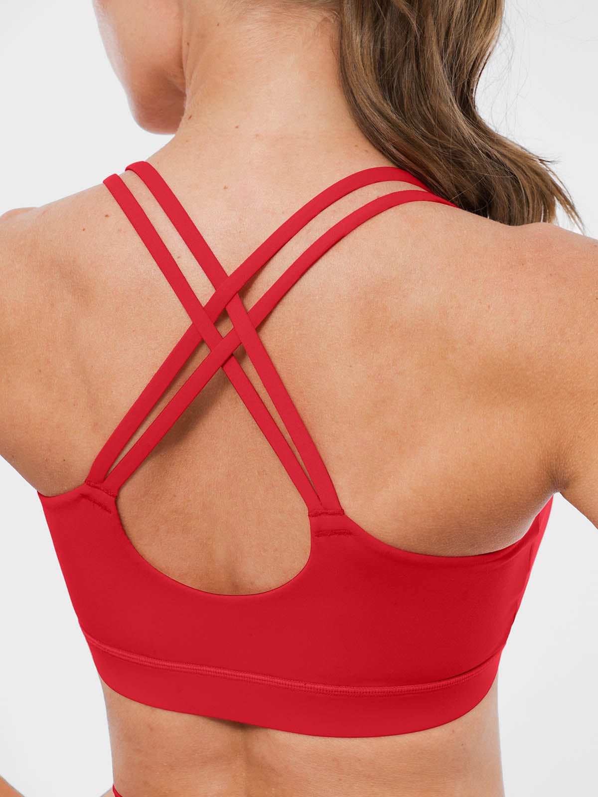 Chili Red strappy cross-back yoga bra by Vractive back view