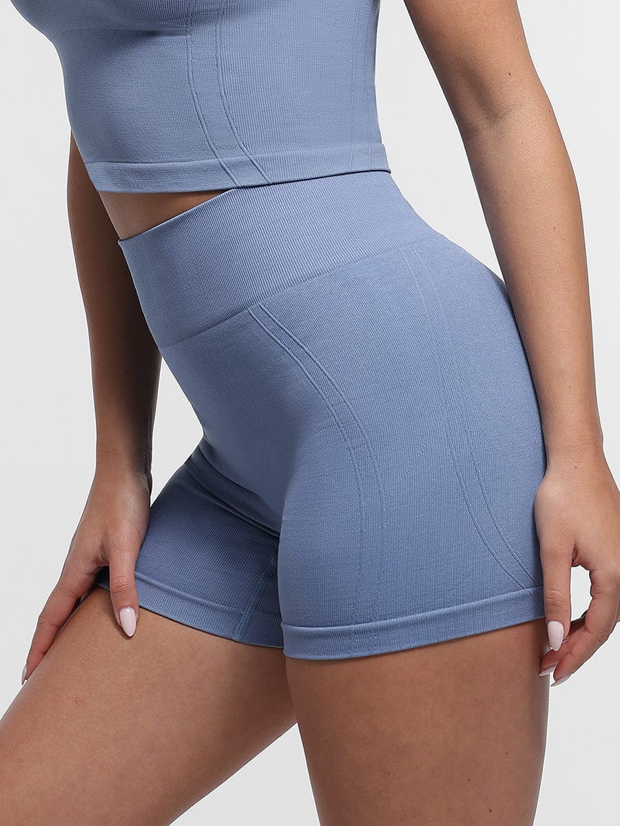 Blue Vractive yoga shorts, high waisted, non roll sculpting shorts for wholesale
