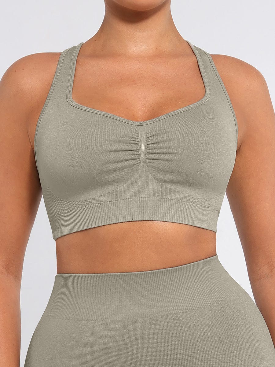 Vractive Heather Gray seamless high-impact sports bra with removable cups front view