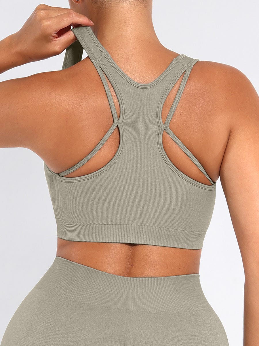 Heather Gray seamless racerback gym bra by Vractive Wholesale breathable back design