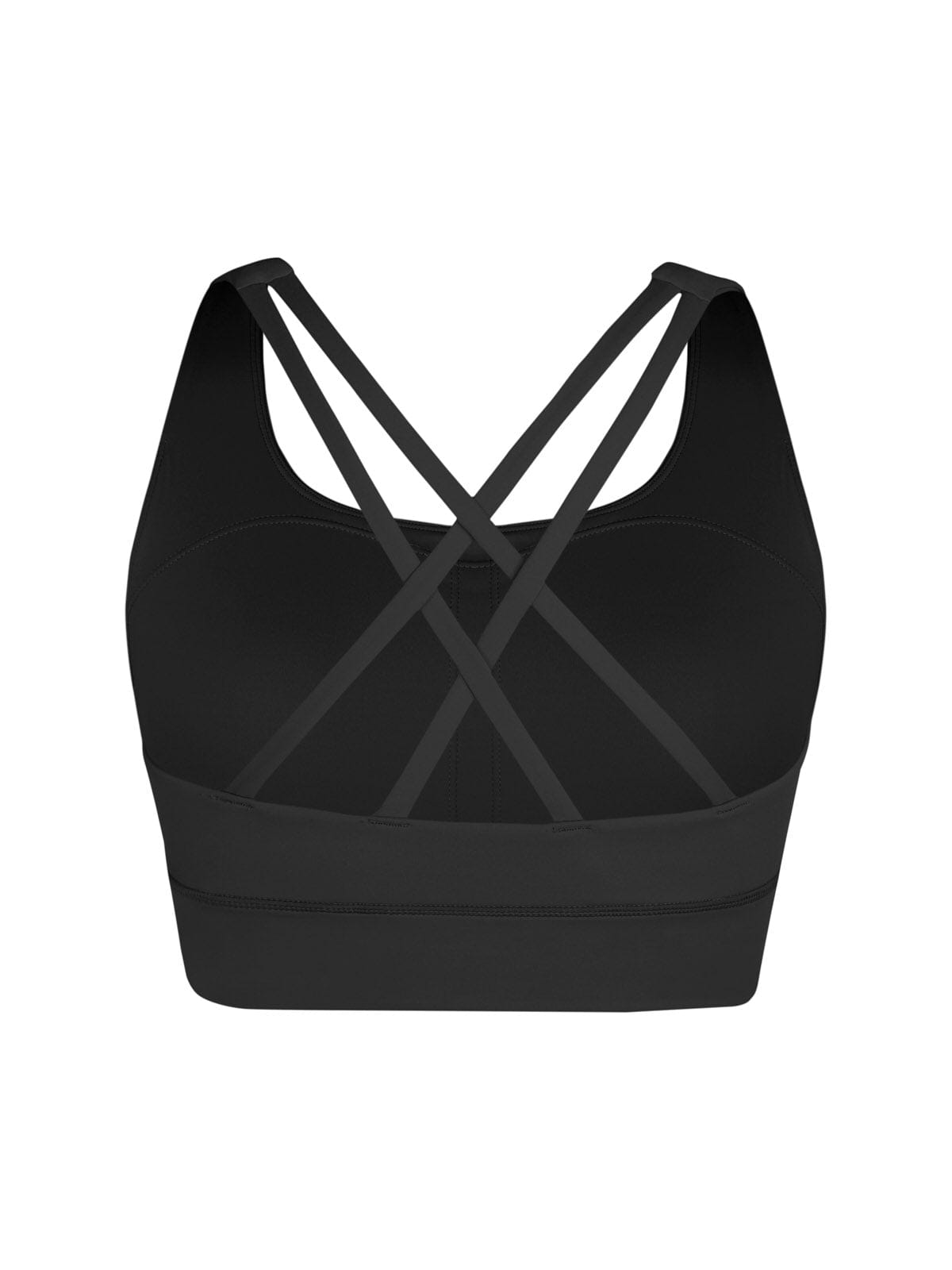 Ghost mannequin view of Vractive Standard Black crisscross wide strap sports bra