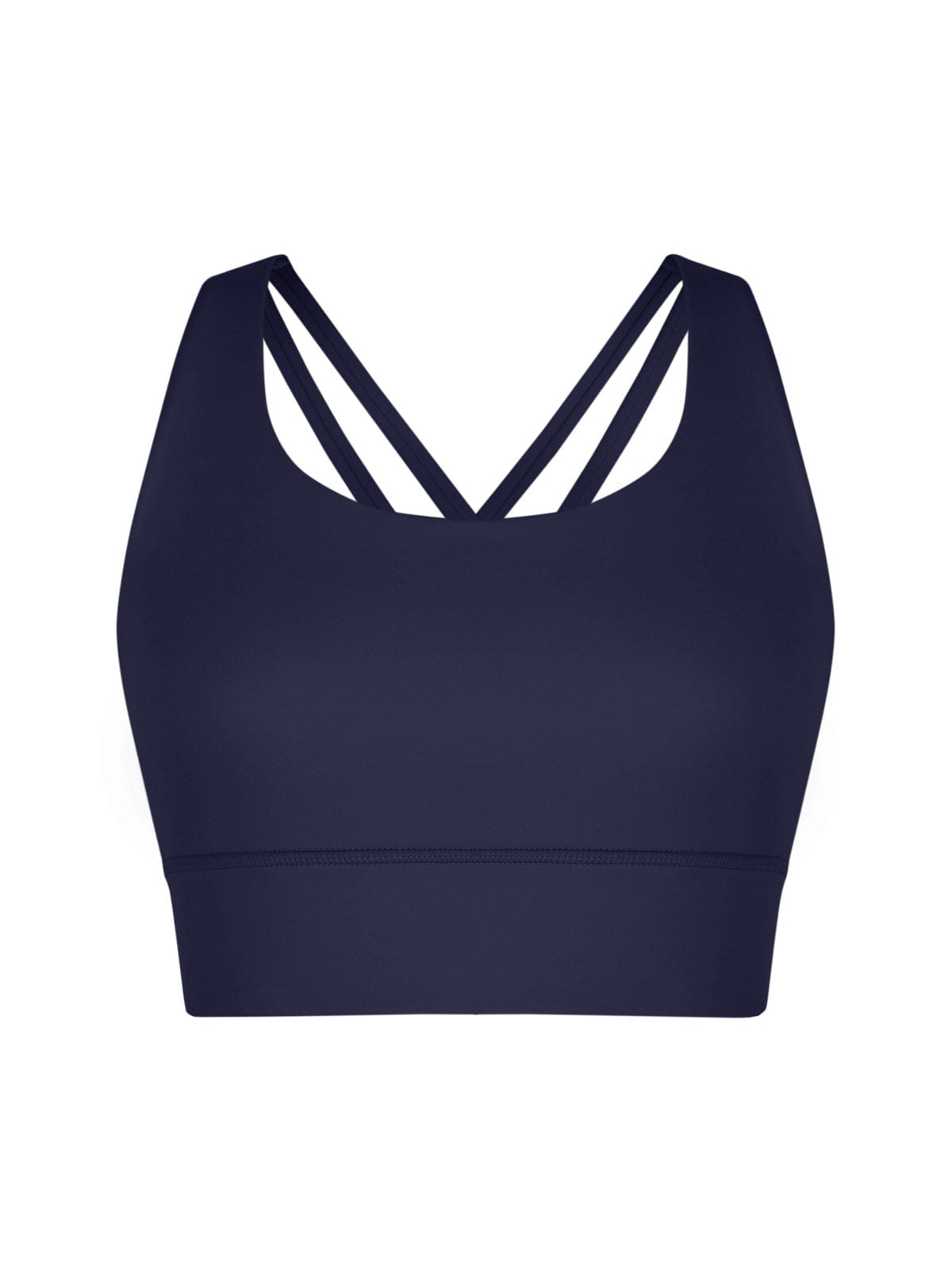 Flat lay view of Vractive Navy Blue crisscross wide strap sports bra