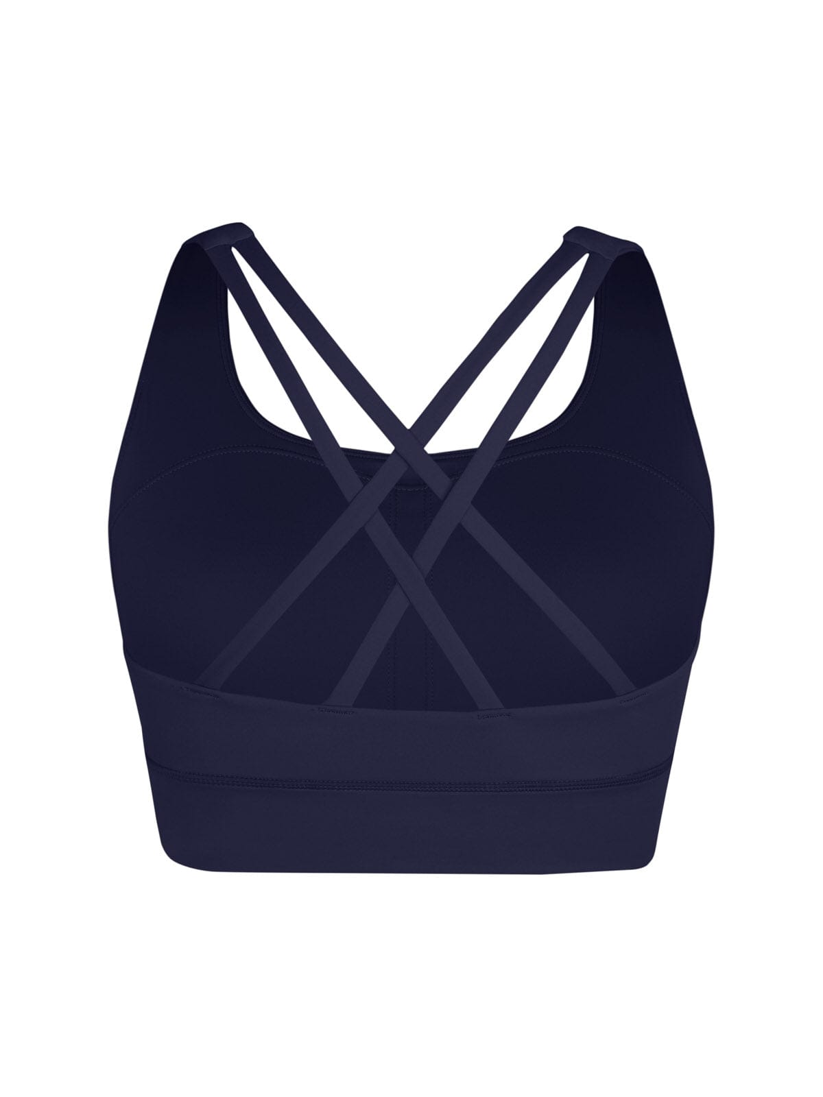 Flat lay view of Vractive Navy Blue crisscross wide strap sports bra