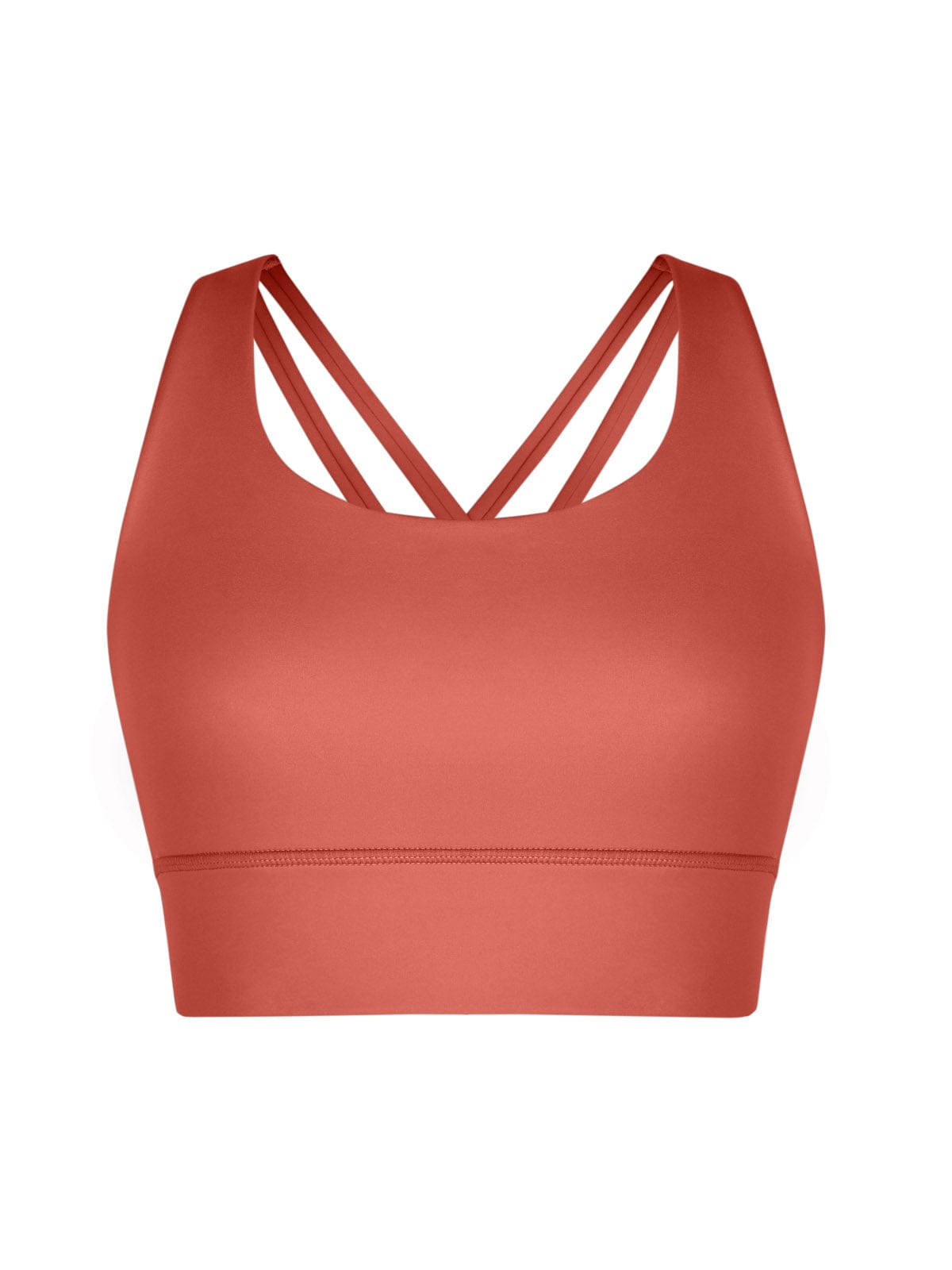 Ghost mannequin product view of Vractive Mineral Red crisscross sports bra
