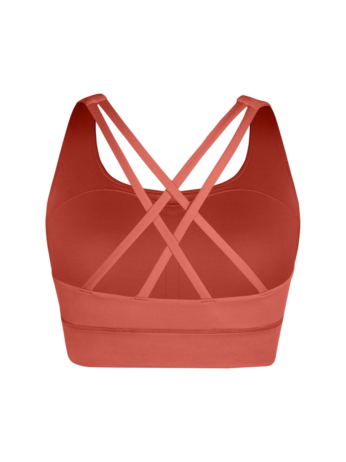 Ghost mannequin product view of Vractive Mineral Red crisscross sports bra