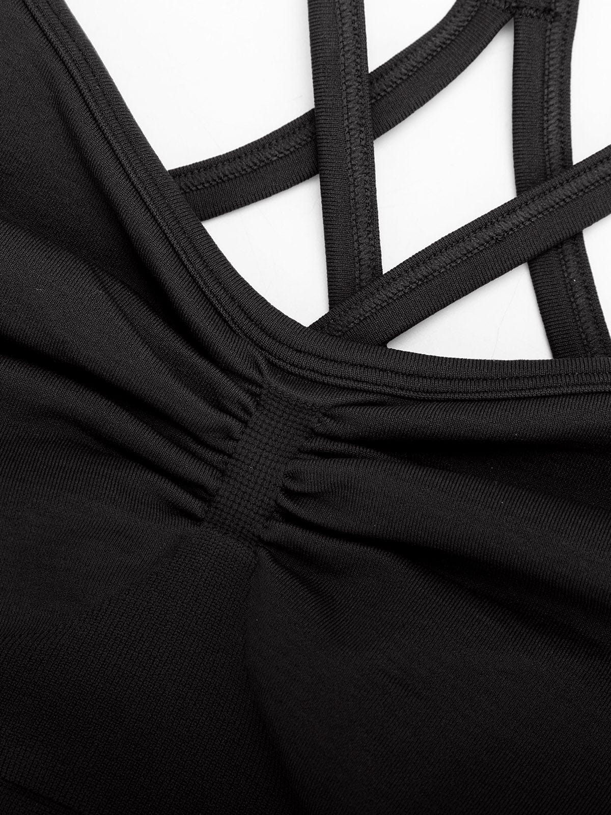 Detail shot of the criss-cross straps on Standard Black Vractive sports bra