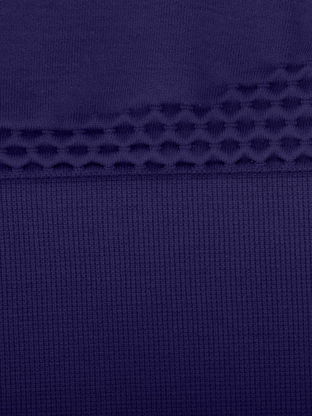 Close-up of four-way stretch sustainable fabric on Dark Blue Vractive yoga bra