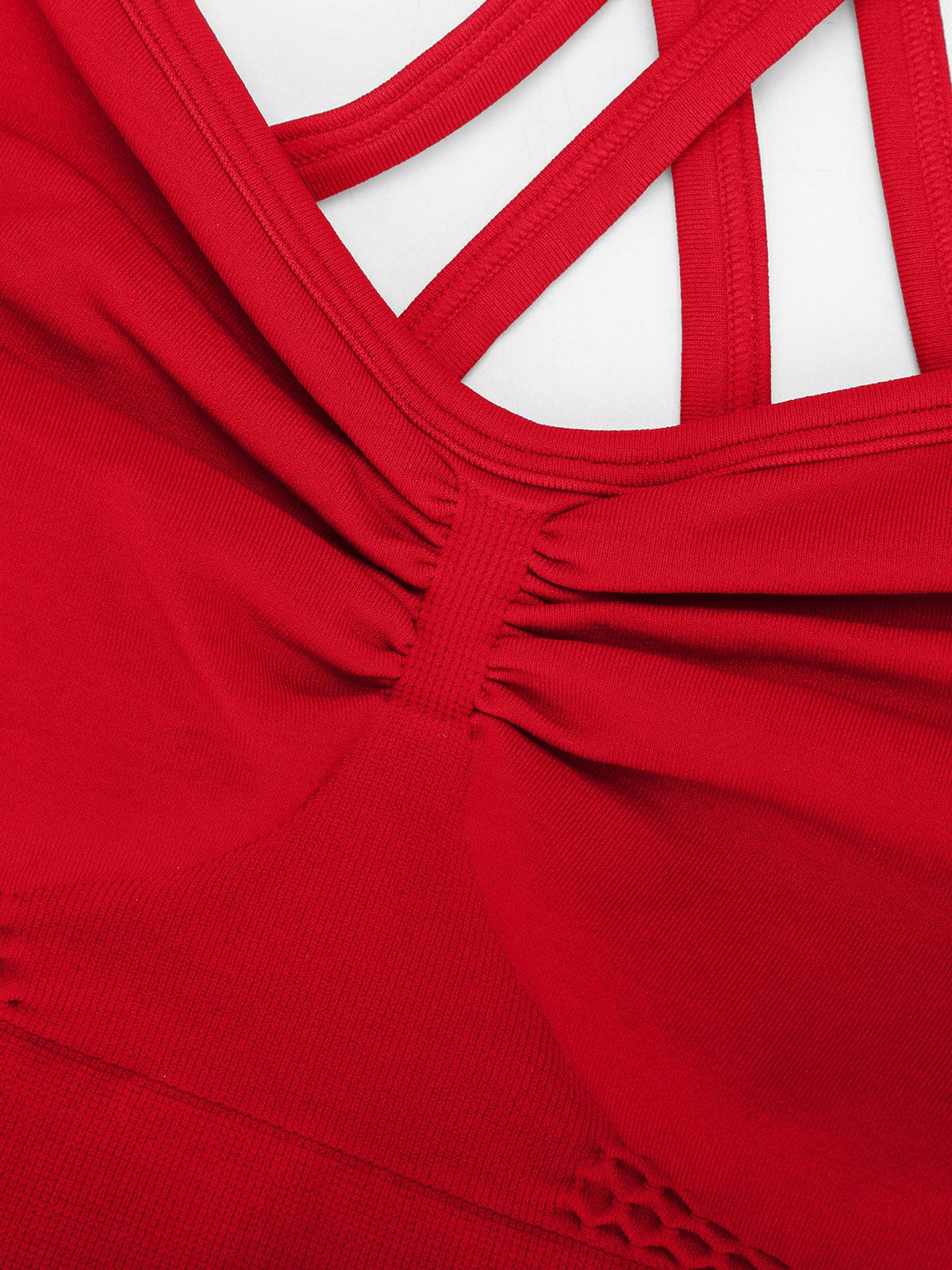 Close-up of eco-friendly Chili Red material and stitching on Vractive bra