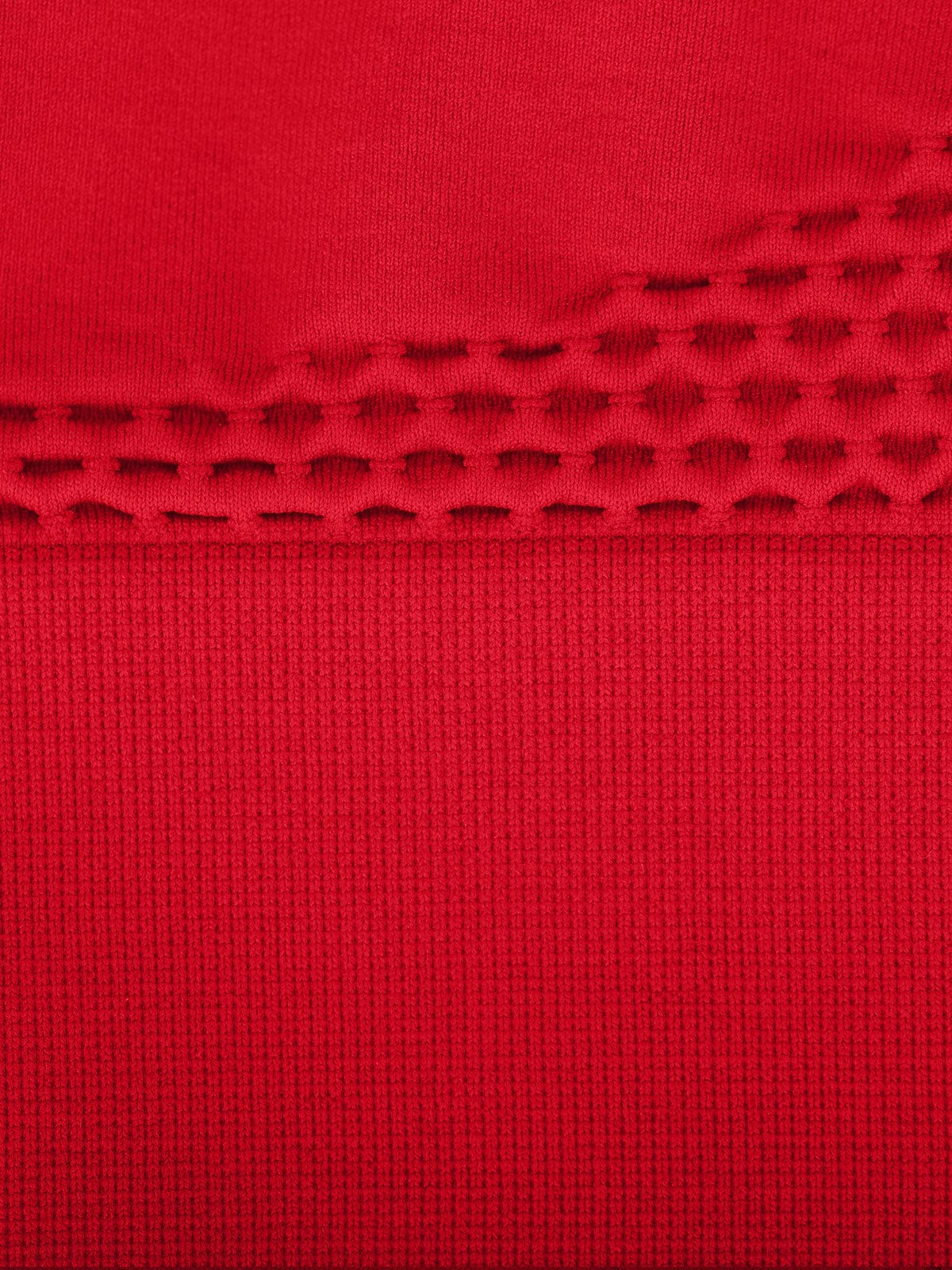 Close-up of eco-friendly Chili Red material and stitching on Vractive bra
