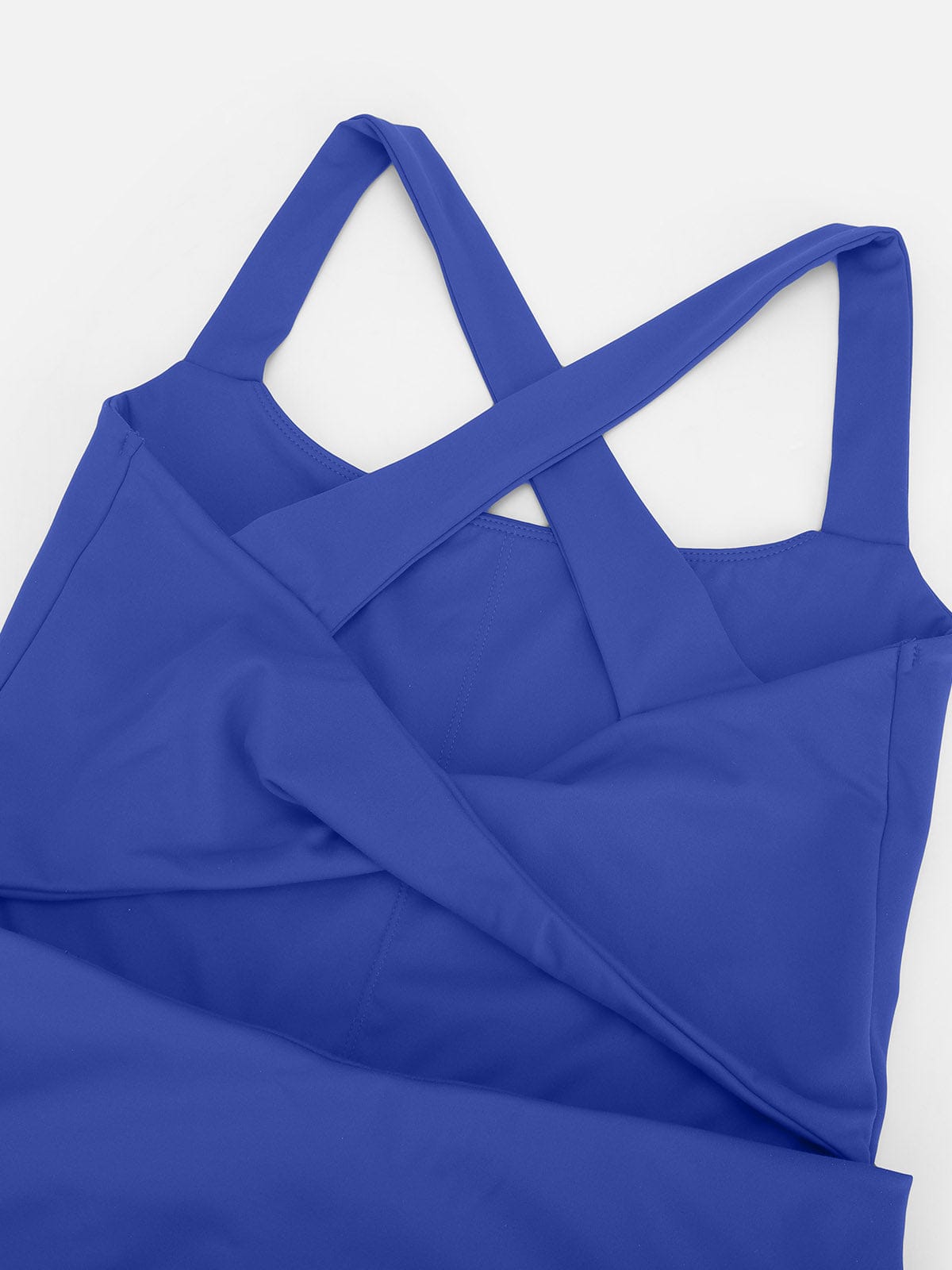 Detailed view of the intricate twist and cross back straps on Royal Blue Vractive workout dress