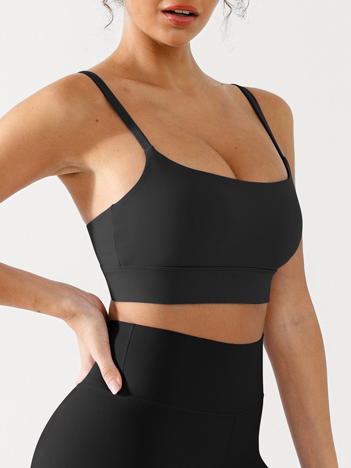 Side angle of Vractive Standard Black breathable sports bra
