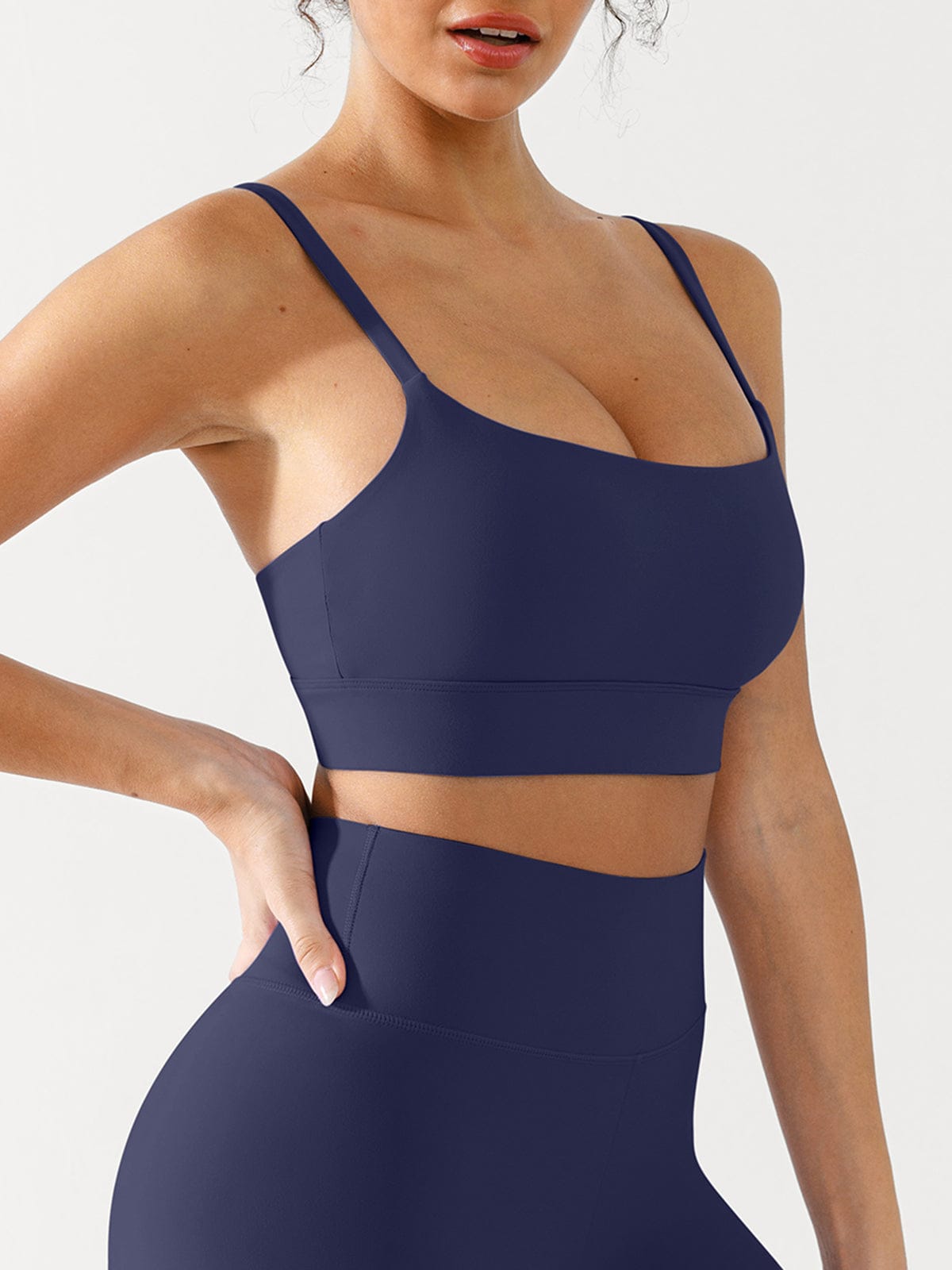 Side view of Vractive Navy Blue adjustable activewear bra