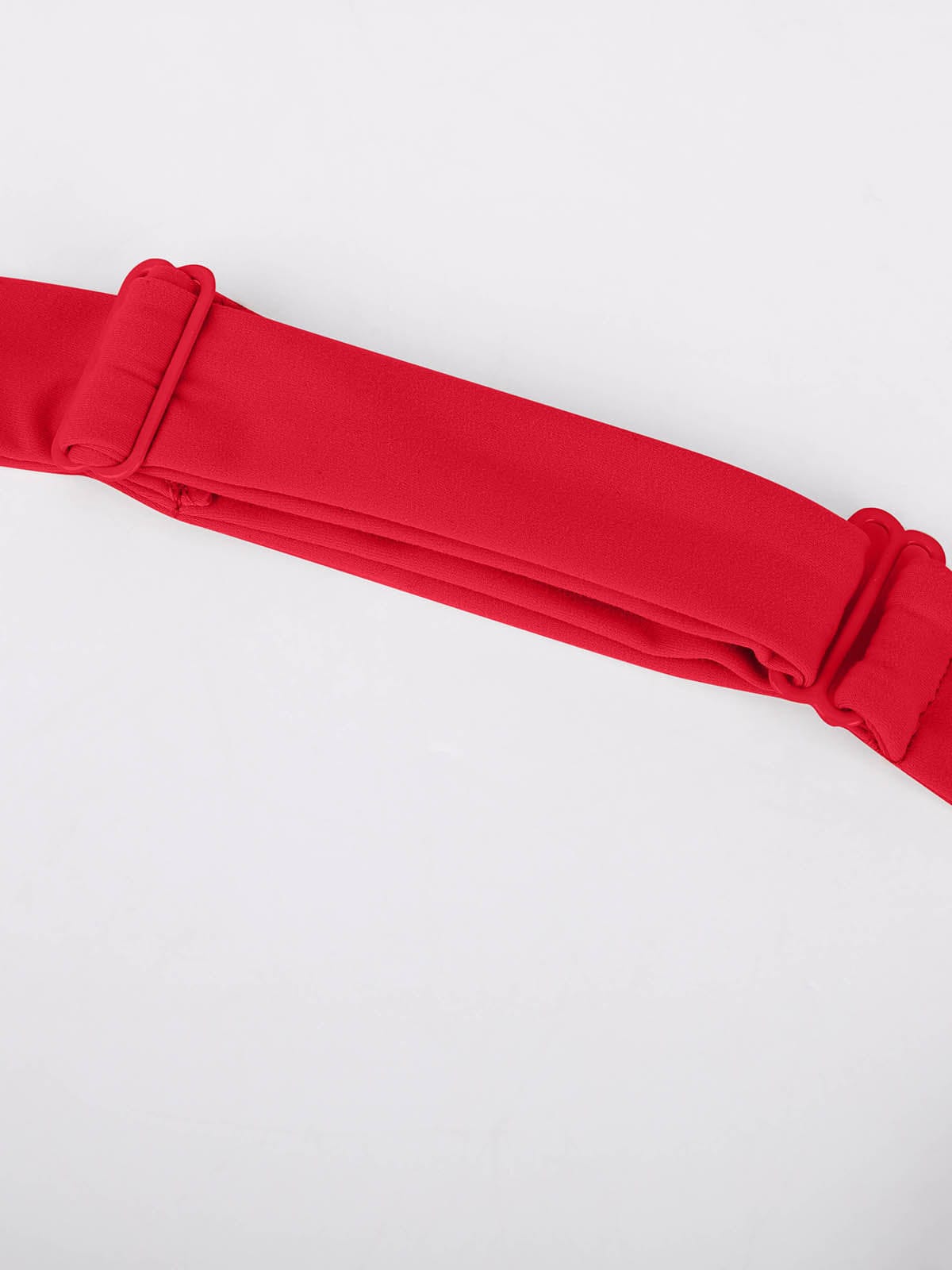Macro view of the thick halter straps on Chili Red Vractive activewear bra engineered for premium comfort and stability
