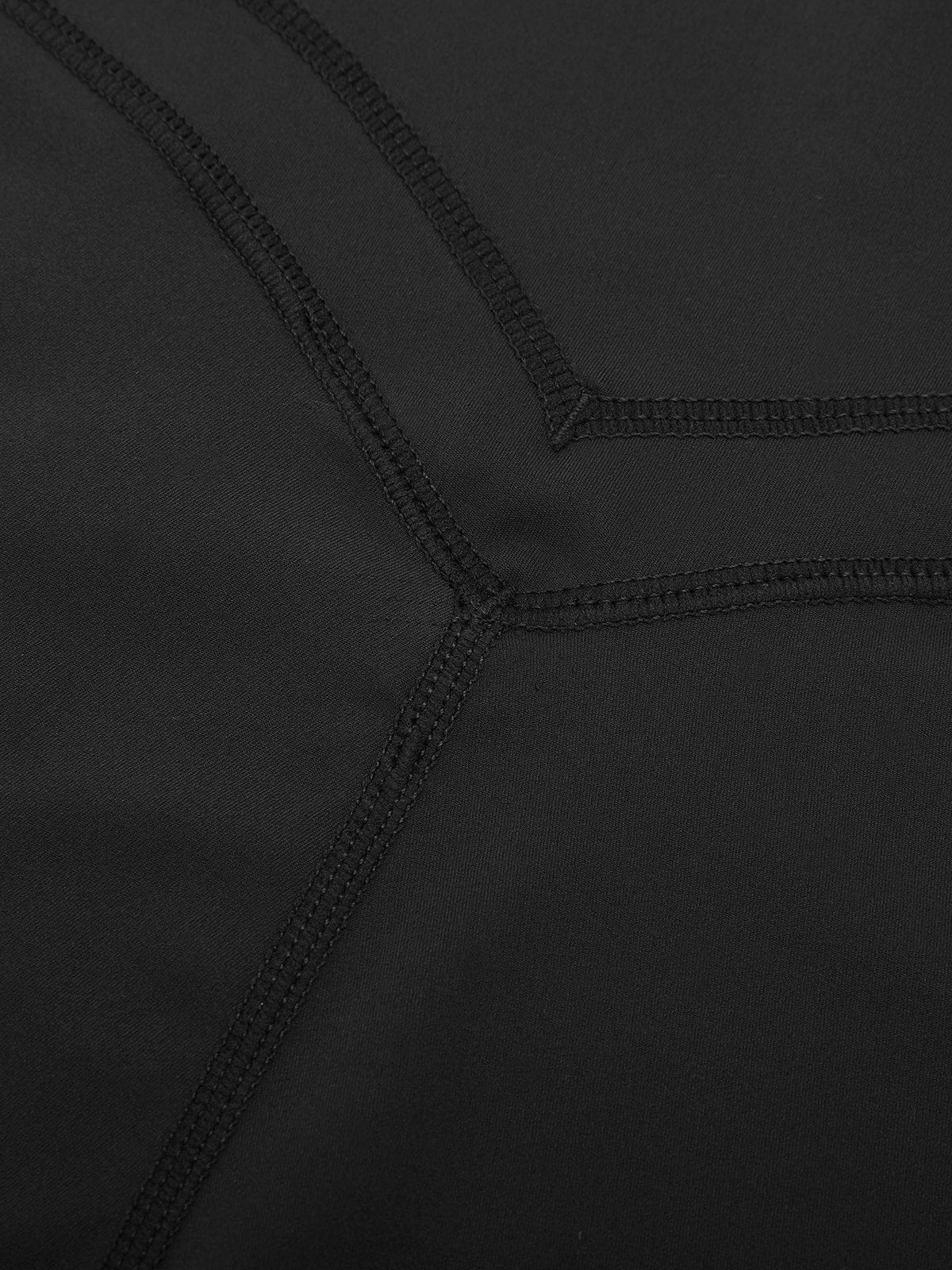 Close-up of smooth anti-chafe flatlock seams on Standard Black Vractive activewear