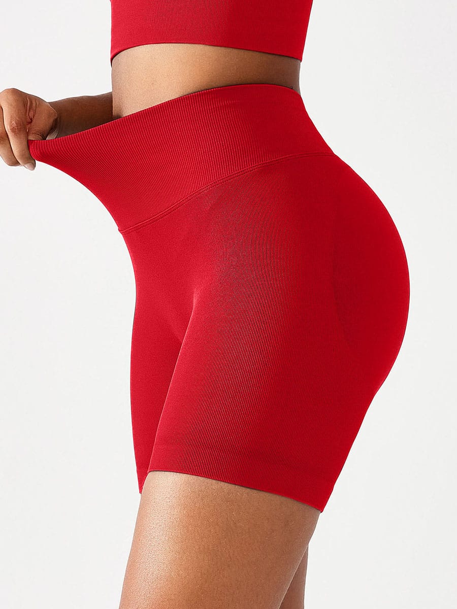 vractive high waist red yoga leggings waistband stretch elasticity detail close up
