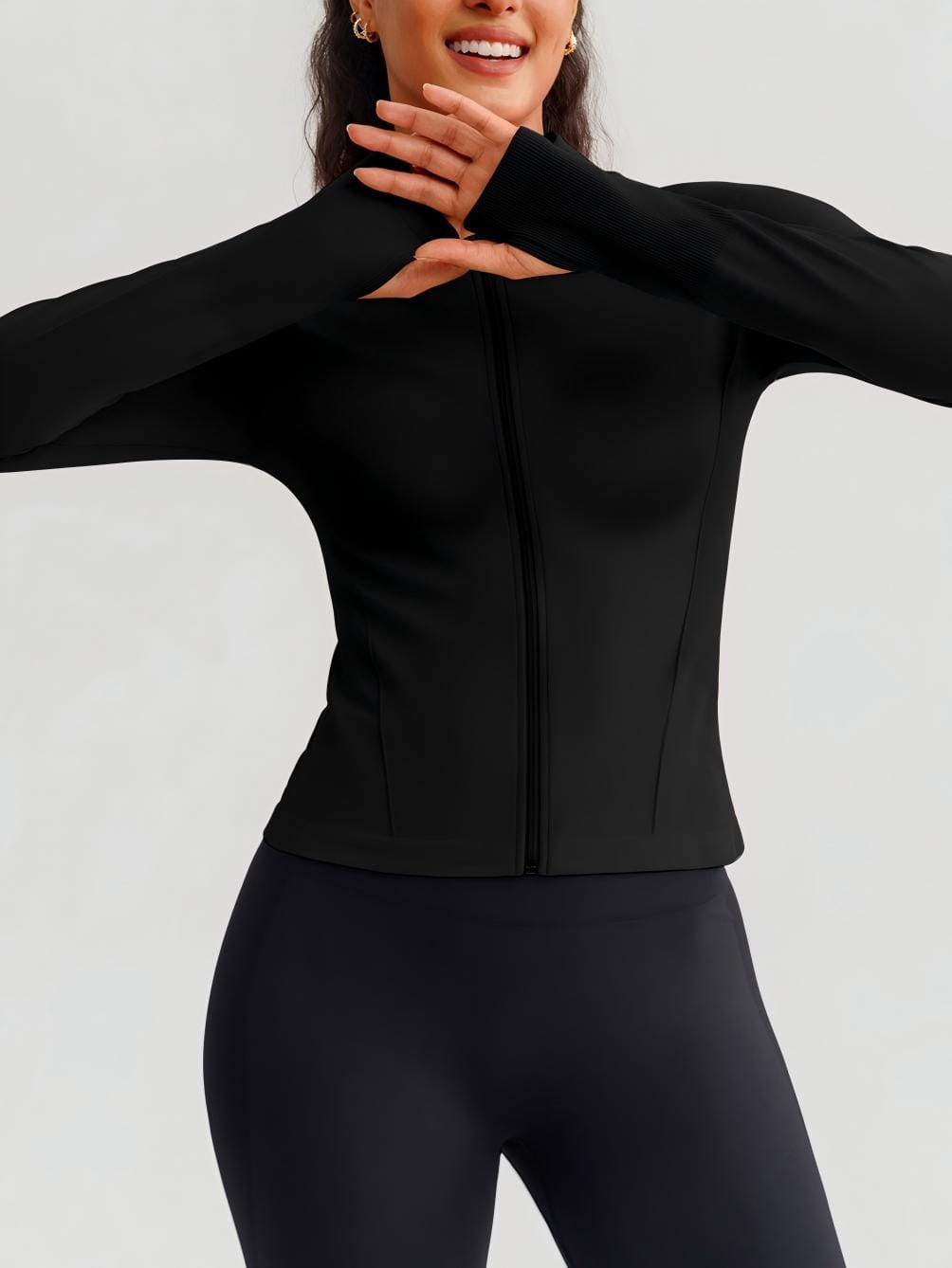 Seamless zip up jacket with thumb holes for women