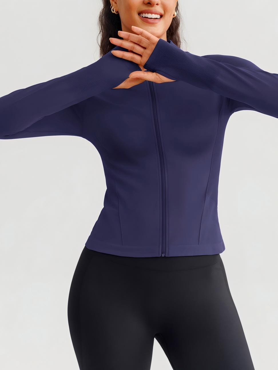 Seamless zip up jacket with thumb holes for women