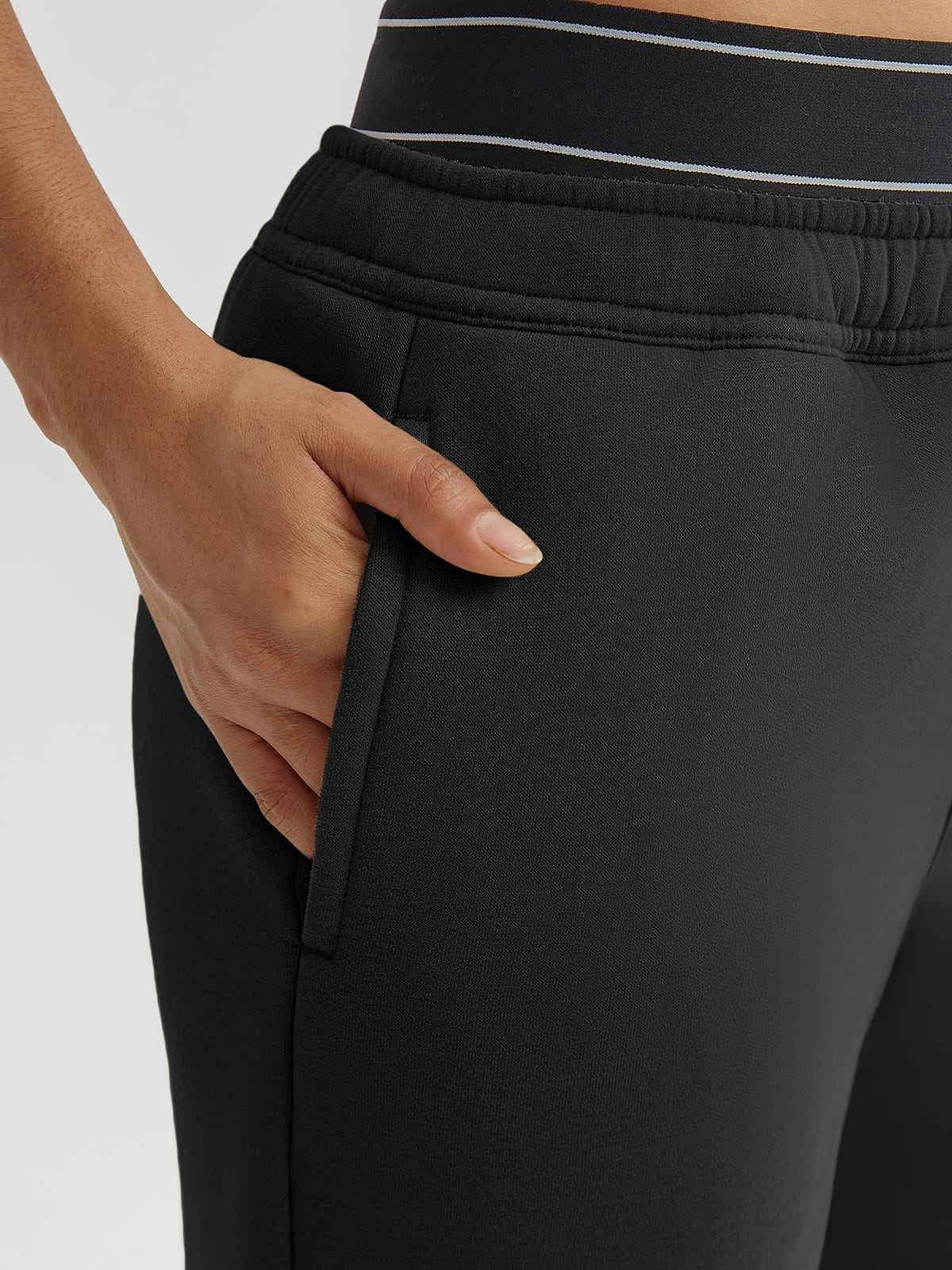 Standard black double waist straight leg sweatpants for women
