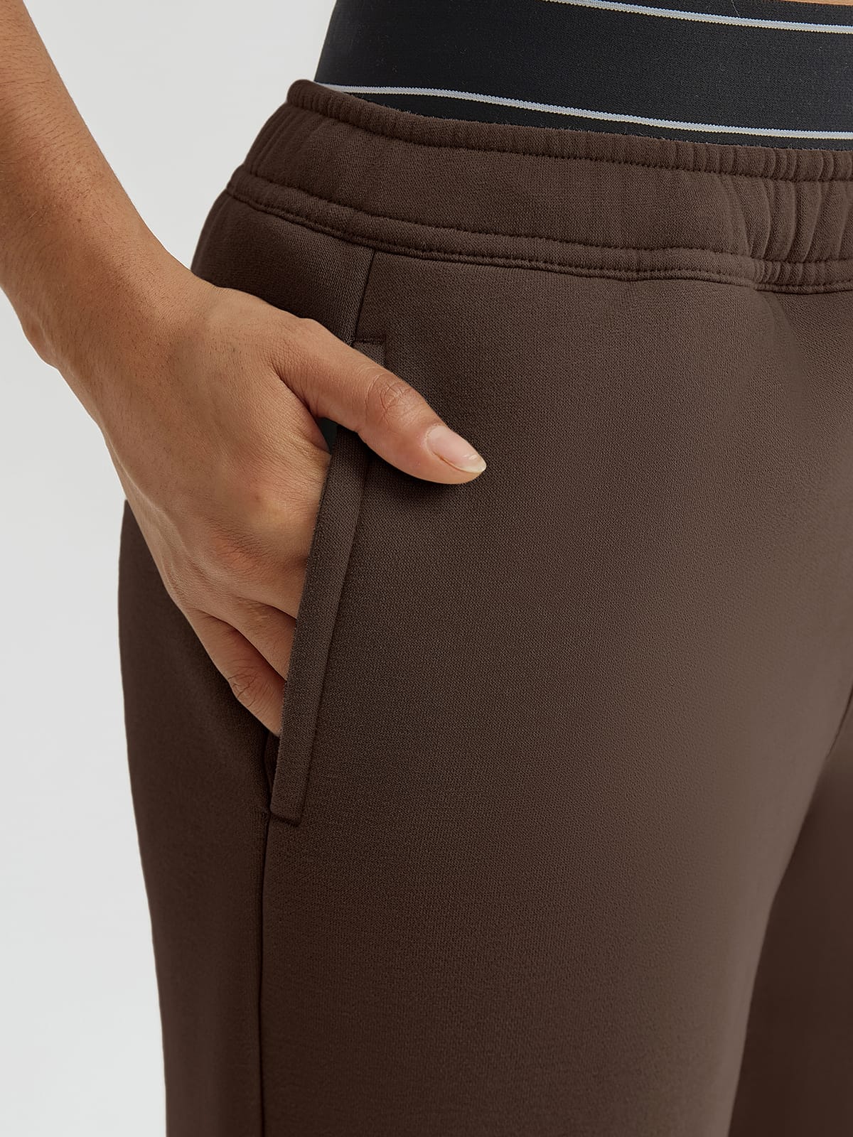 Dark brown double waist straight leg sweatpants for women
