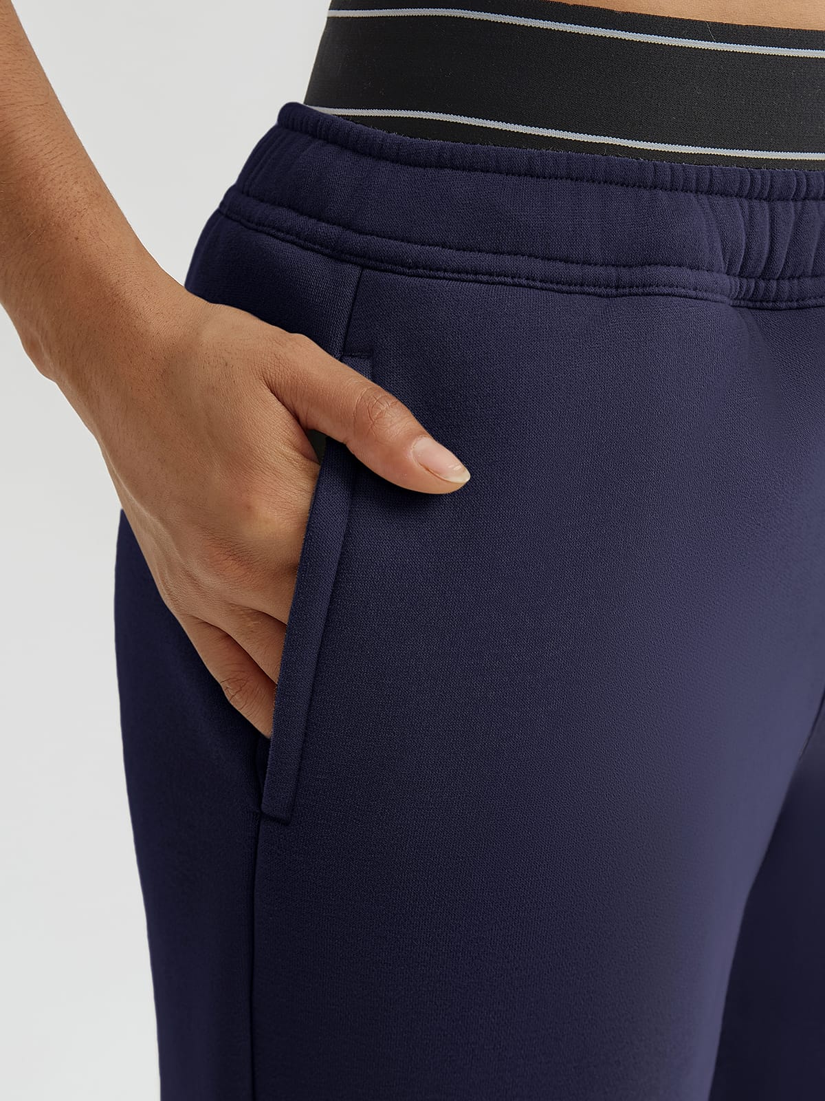 Blue double waist straight leg sweatpants for women