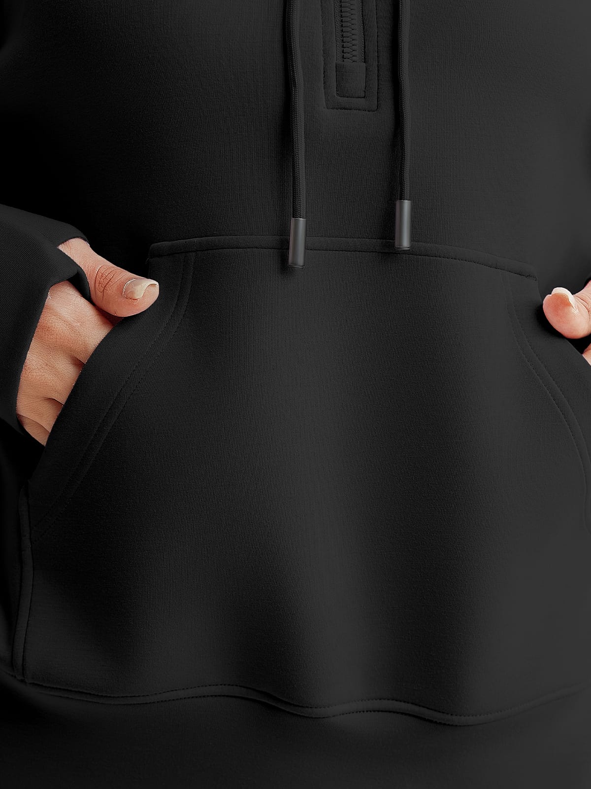 Cropped half zip modal hoodie with front pocket detail