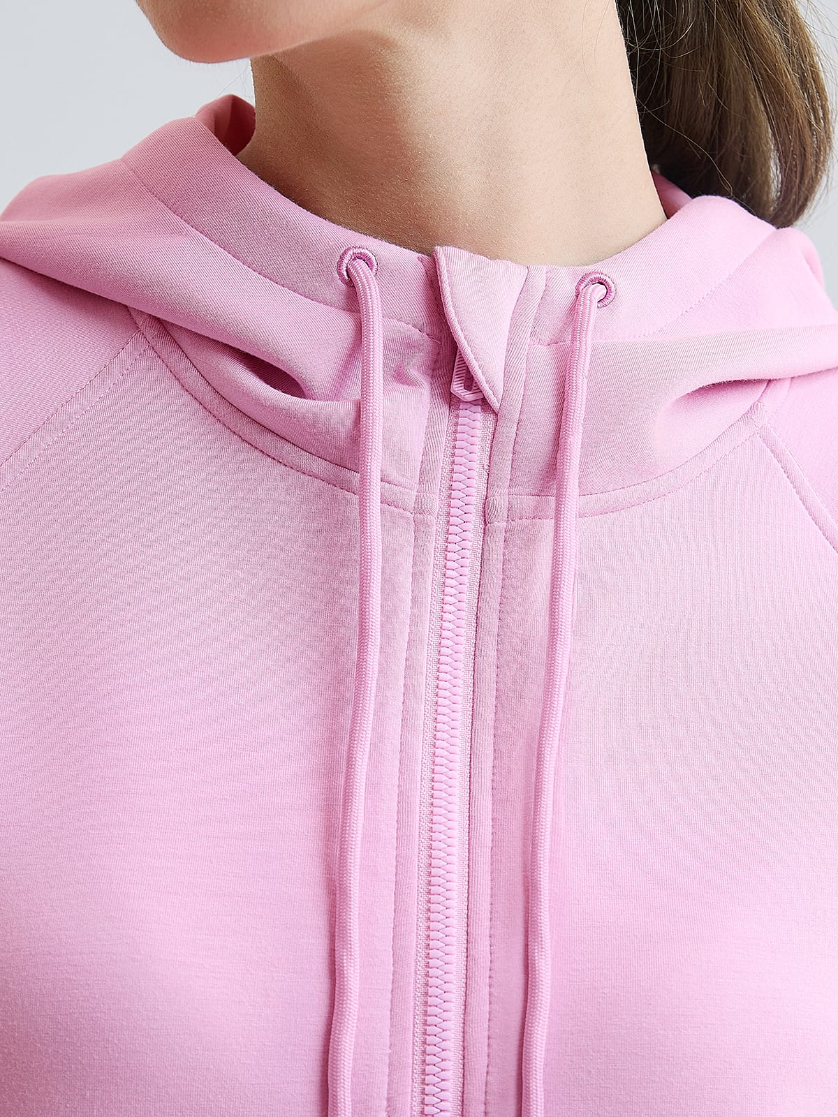 Cropped modal hoodie half zip detail