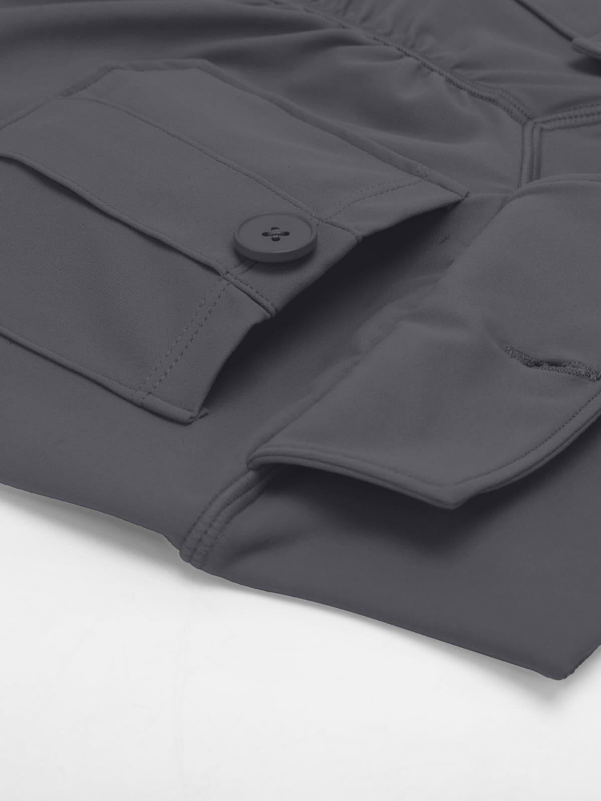 Dark grey cargo flare leggings functional pocket detail